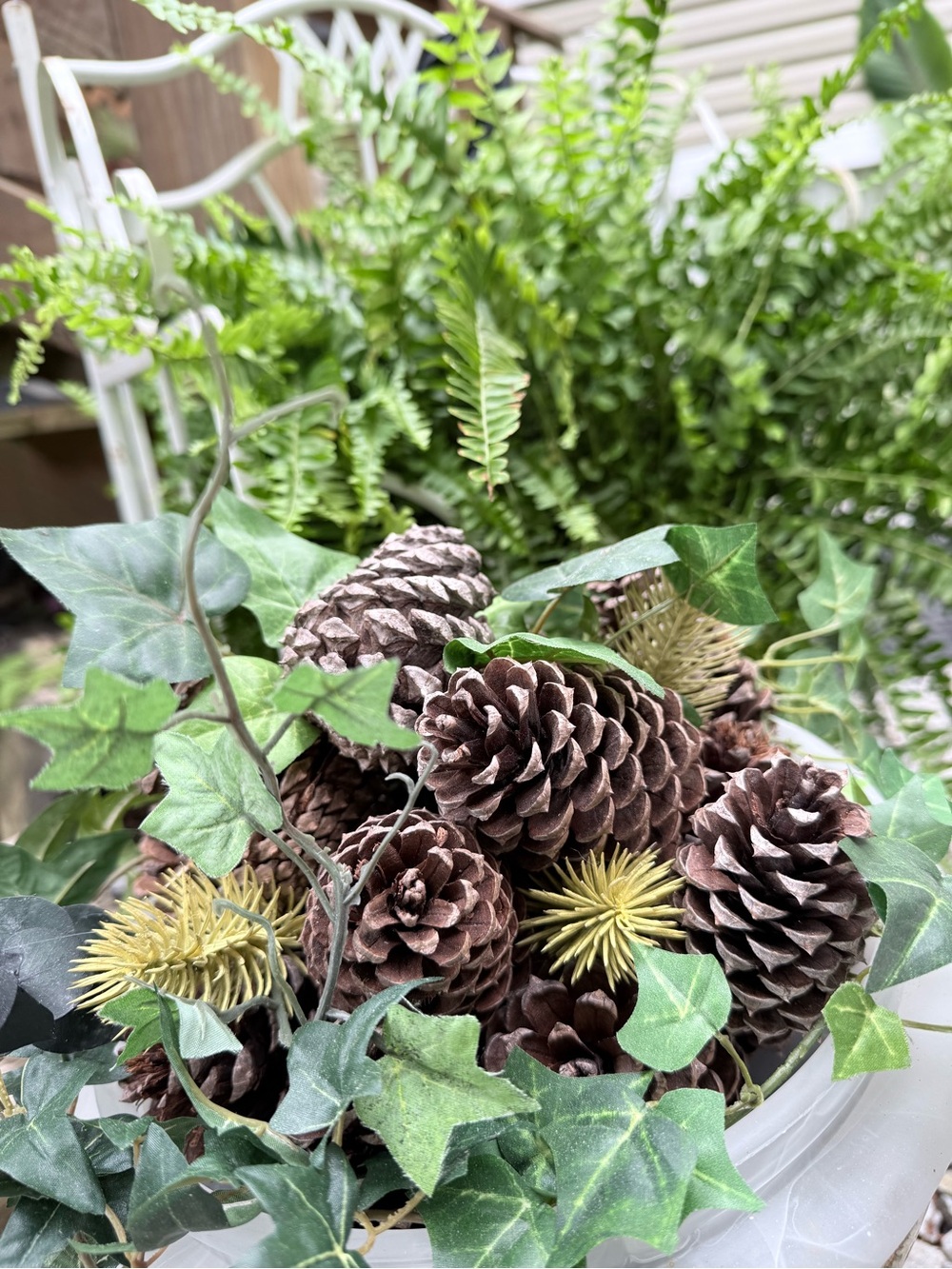 Pinecone and ivy center piece